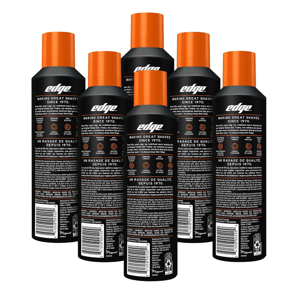 Edge Shaving Gel for Men, Sensitive Skin with Aloe, (6 Pack) - Shave Gel For Men That Moisturizes, Protects and Soothes To Help Reduce Skin Irritation