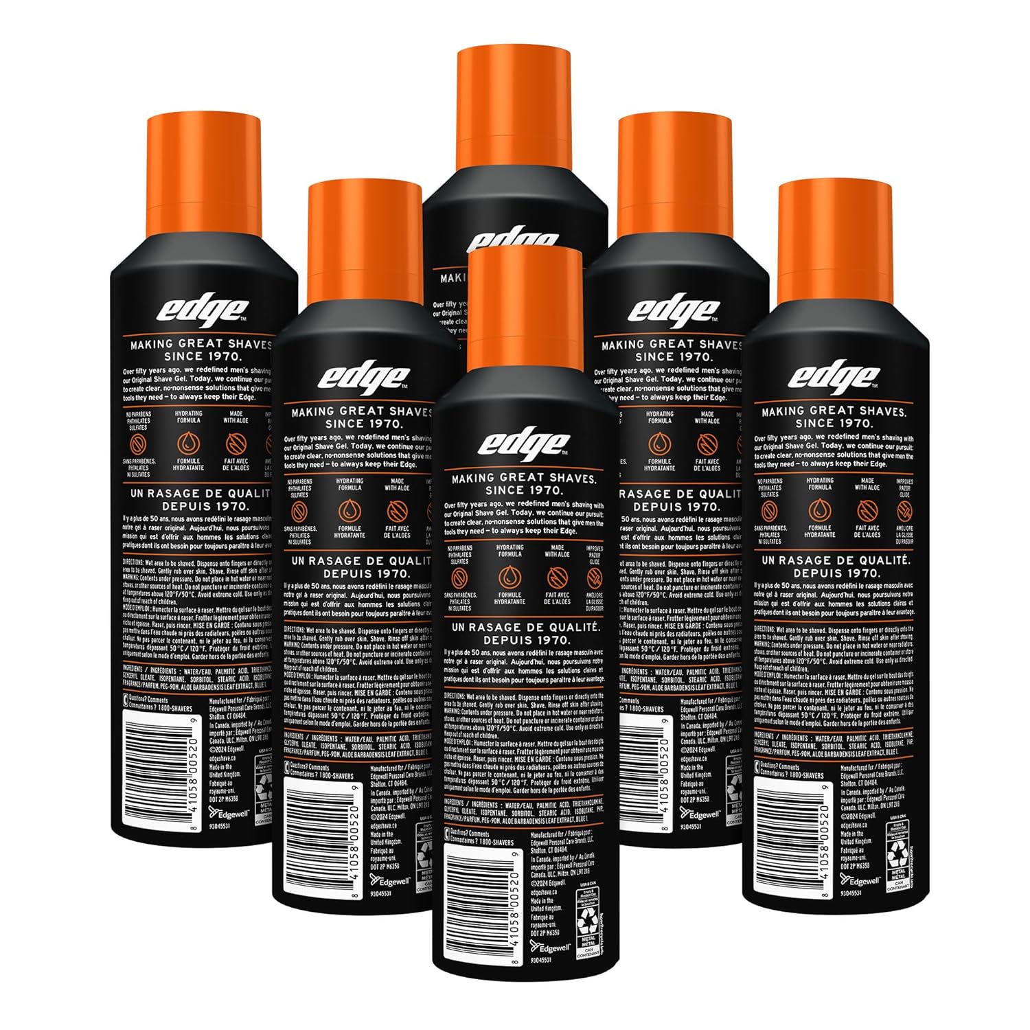 Edge Shaving Gel for Men, Sensitive Skin with Aloe, (6 Pack) - Shave Gel For Men That Moisturizes, Protects and Soothes To Help Reduce Skin Irritation