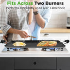 Nutrichef Double Burner Griddle, Non-Stick Stove Top Griddle for Gas Stove, Dishwasher Safe, Heatproof Bakelite Handles, Even Heat Distribution, PFOA & PFOS Free, 20” x 12” x 0.8” Inch (Black)