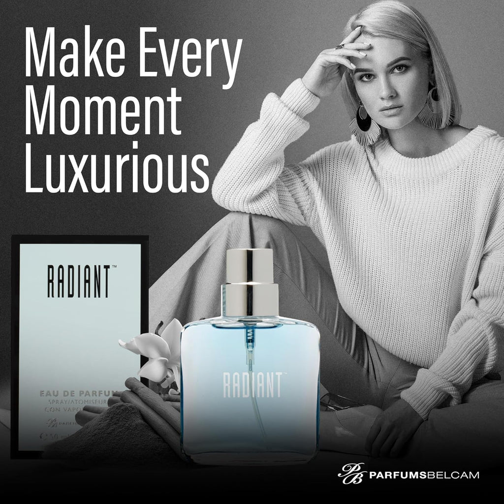 PB ParfumsBelcam Radiant Eau de Parfum for Women – Warm Oriental Vanilla Gourmand Perfume with Citrus, Chocolate & Caramel – Sweet Spicy Fragrance Spray, Signature Everyday Scent, 1.7 Fl Oz