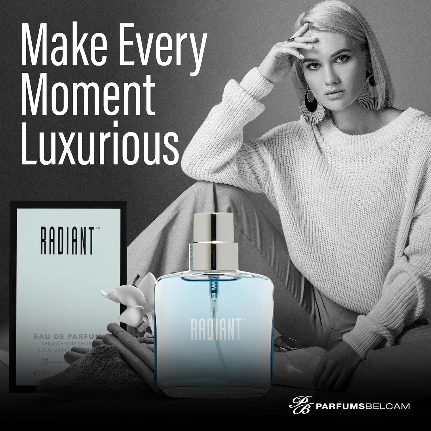 PB ParfumsBelcam Radiant Eau de Parfum for Women – Warm Oriental Vanilla Gourmand Perfume with Citrus, Chocolate & Caramel – Sweet Spicy Fragrance Spray, Signature Everyday Scent, 1.7 Fl Oz