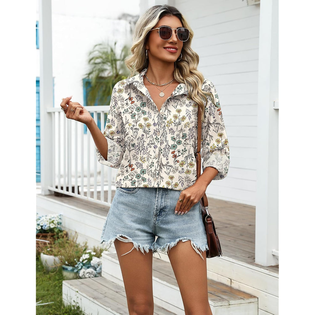 Zeagoo Womens Cotton Linen Button Down Shirts Loose Fit Long Sleeve Collared Blouse Casual V Neck Tops Outfits S-3Xl