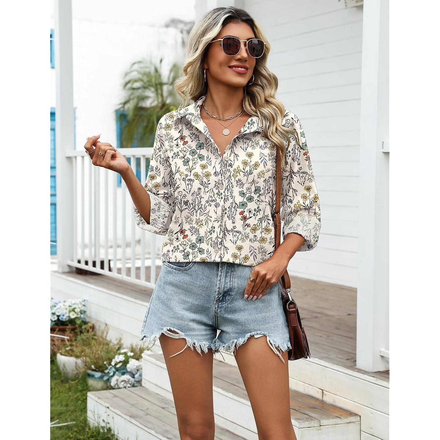 Zeagoo Womens Cotton Linen Button Down Shirts Loose Fit Long Sleeve Collared Blouse Casual V Neck Tops Outfits S-3Xl