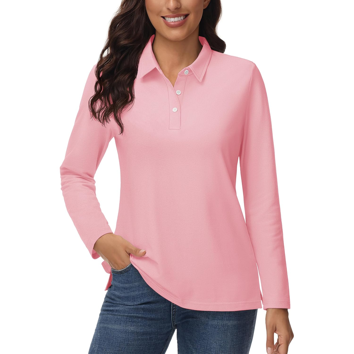 Womens Polo Shirts Long Sleeve Casual Tops Collared Button Down Cotton Tee Work T Shirt