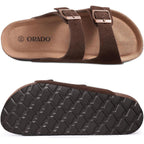 Platform Suede Sandals For Women Soft Cork Footbed Summer Slides With Adjustable Buckle