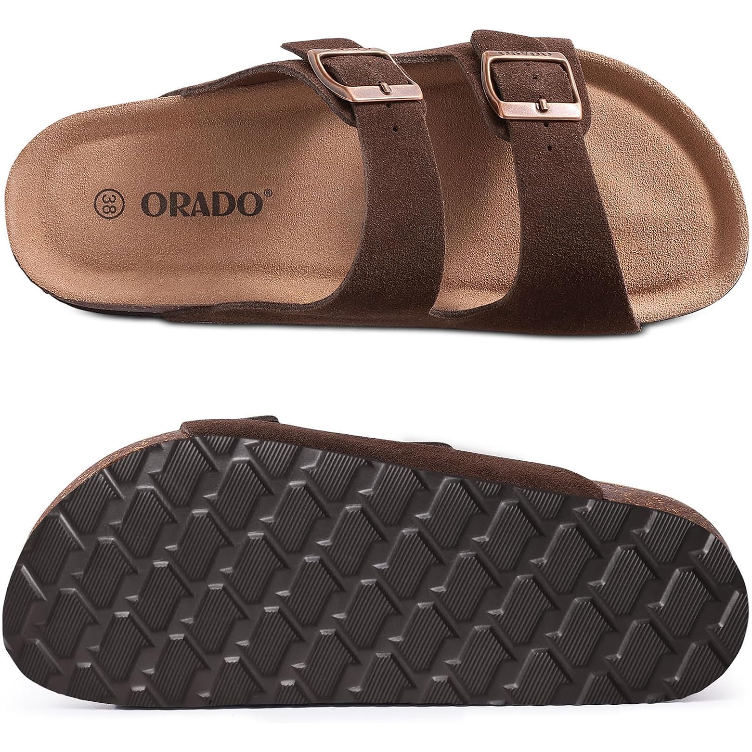 Platform Suede Sandals For Women Soft Cork Footbed Summer Slides With Adjustable Buckle