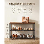 Hoobro Shoe Bench, 3-Tier Shoe Rack, Industrial Shoe Organizer Storage Bench, 29.5 Inches Entry Bench With Mesh Shelves, For Entryway, Living Room, Hallway, Easy Assembly, Rustic Brown Bf75Hx01