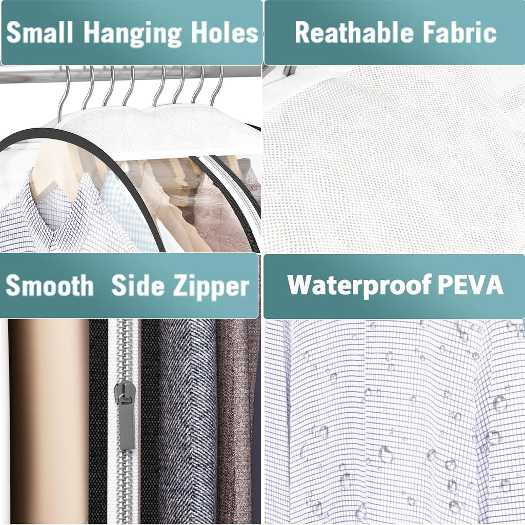 Clear Garment Bags For Hanging Clothes 10” Gusseted, Suit Bags For Closet Storage, Hanging Plastic Clothes Cover For Coat, Dress, Fur, Shirt, 4 Pack, 40” Long