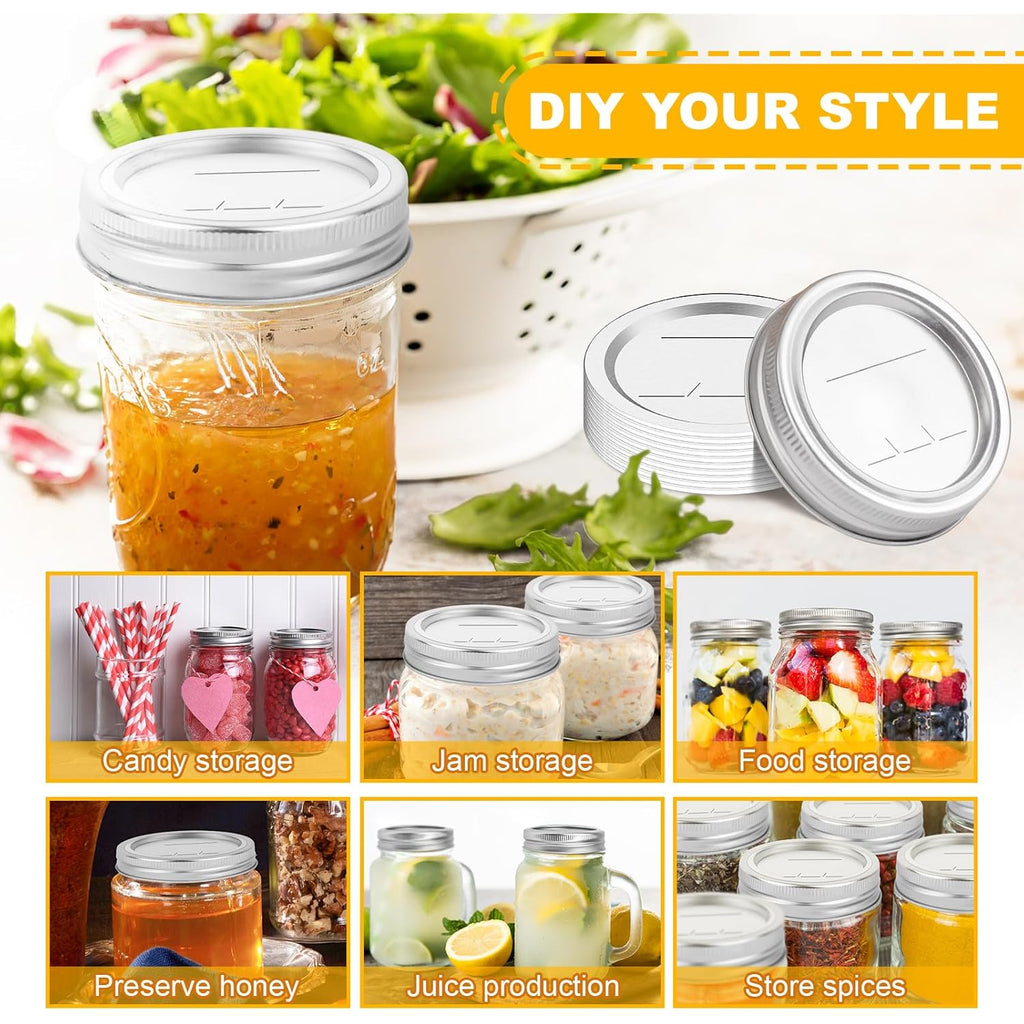 Canning Jar Lids With Rings For Mason Regular Mouth 24Pcs Regular Mouth Kerr Ball Jars Lids With Rings Good Sealing Performance Food Grade Material Kerr Mason Jars For Canning Food Fruits DIY Jam