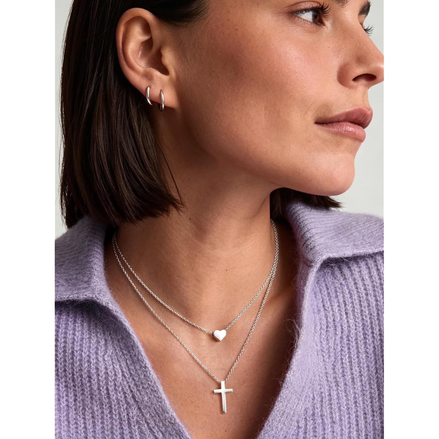 ChicSilver Personalized 925 Sterling Silver Dainty Small Cross/Heart/Butterfly/Star/Moon/Dot/Triangle Pendant Necklace for Women, Silver/Gold/Rose Gold/Black (with Gift Box)