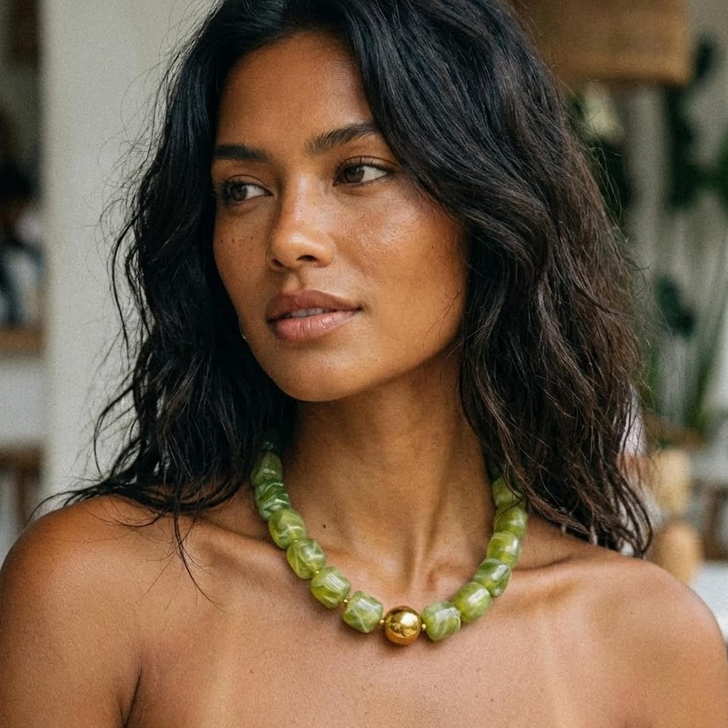 Mchic Colorful Beaded Choker Necklace for Women: Boho Large Square Acrylic Beaded Necklace Stainless Steel Adjustable Surfer Beach Strand Necklaces Summer Handmade Jewelry Gift for Women