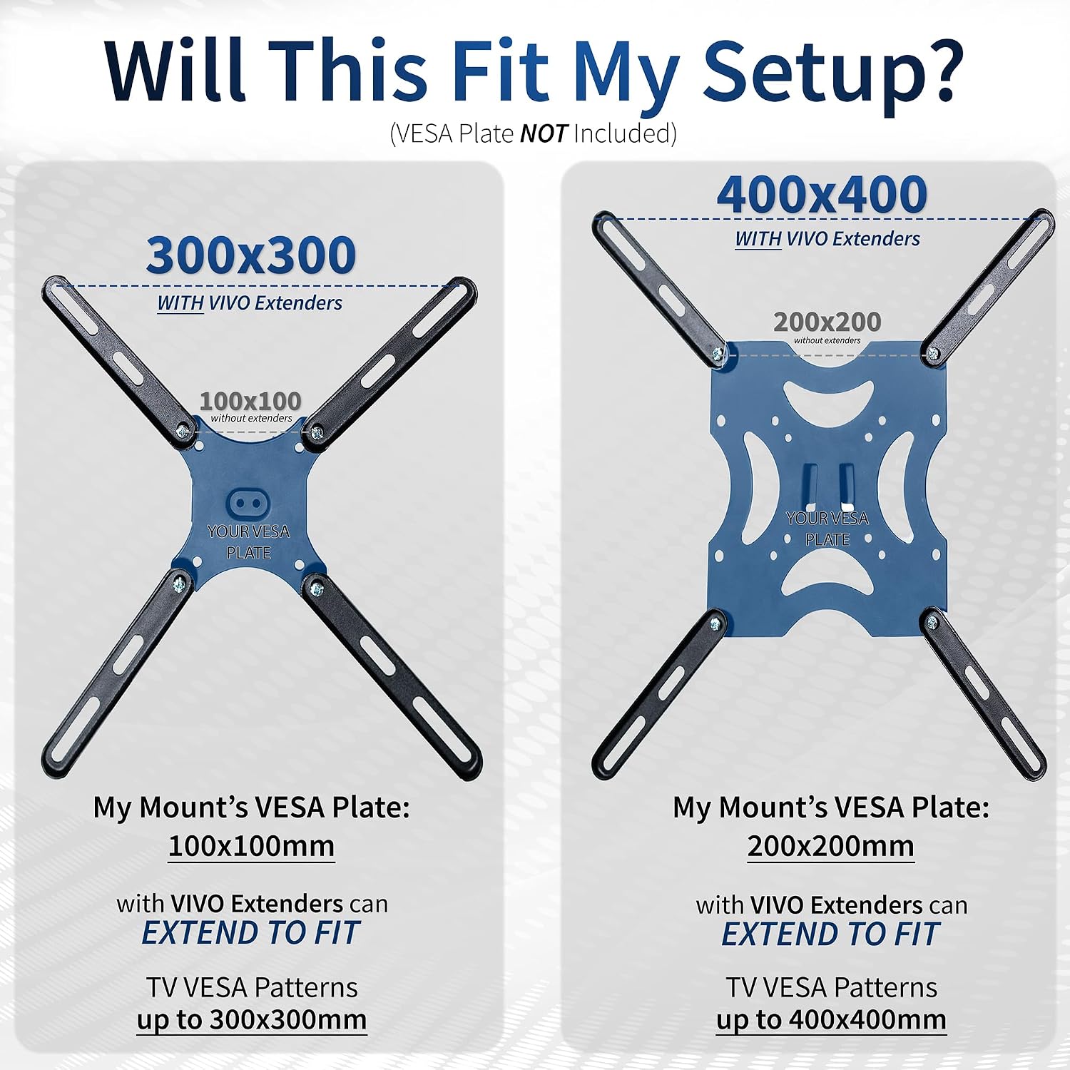 Vivo Steel Vesa Extension Mount Adapter Brackets For Screens 32 To 55 Inch Lcd Led Tv, Conversion Plate Kit For Vesa Up To 400X400Mm (Mount-Ad400B)