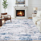 Area Rug Living Room Rugs: 5X7 Large Soft Indoor Carpet Modern Abstract Rug With Non Slip Rubber Backing For Under Dining Table Nursery Home Office Bedroom White Gray Blue