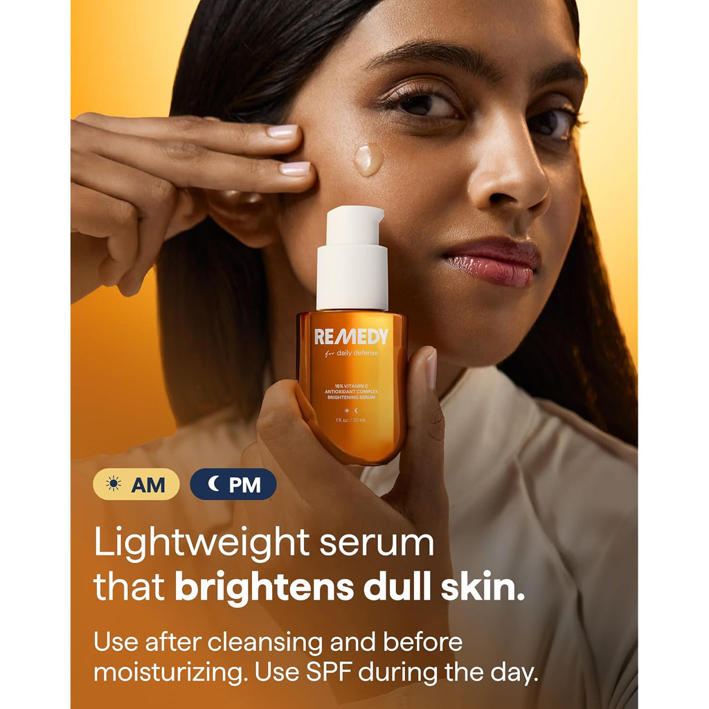 Remedy For Daily Defense | 15% Vitamin C Complex Brightening Serum | Stabilized Vitamin C With Next-Gen Antioxidants, Ferulic Acid, Ectoin | Fragrance Free | By Dermatologist Dr. Shah | 1 Fl Oz
