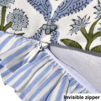 Block Print Light Steel Blue Throw Pillow Cover 18" X 18" (Pack Of 2) Decorative Cushion Covers With Ruffle For Couch, Sofa, Bed, Living Room, Home Decor Gift For Spring, Easter, Valentine