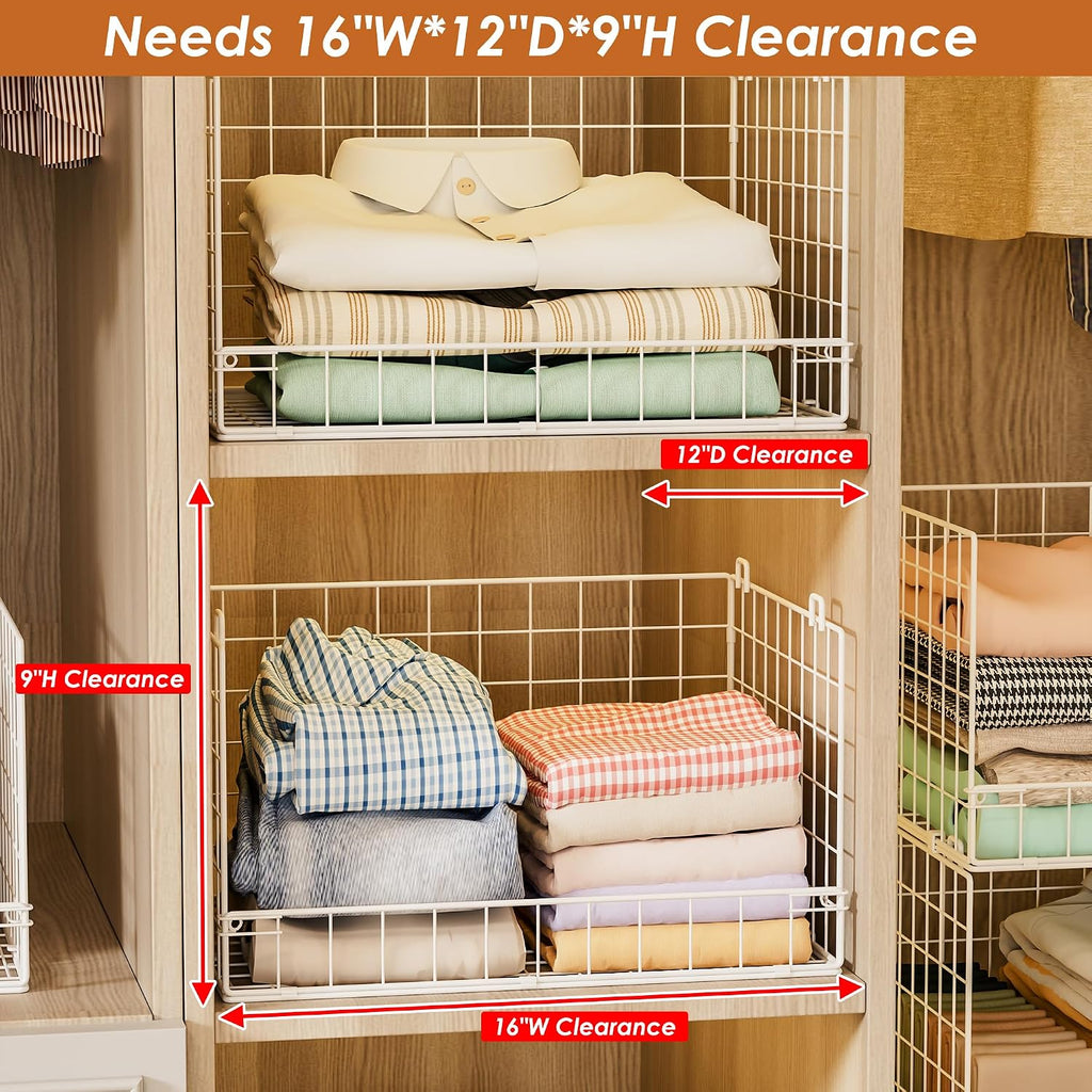 4-Tier Stackable Closet Organizers And Storage Basket, Foldable Closet Shelf Organizer System, Space-Saving Clothes Storage Drawer Organizer For Wardrobe, White ((Patent 30022416))