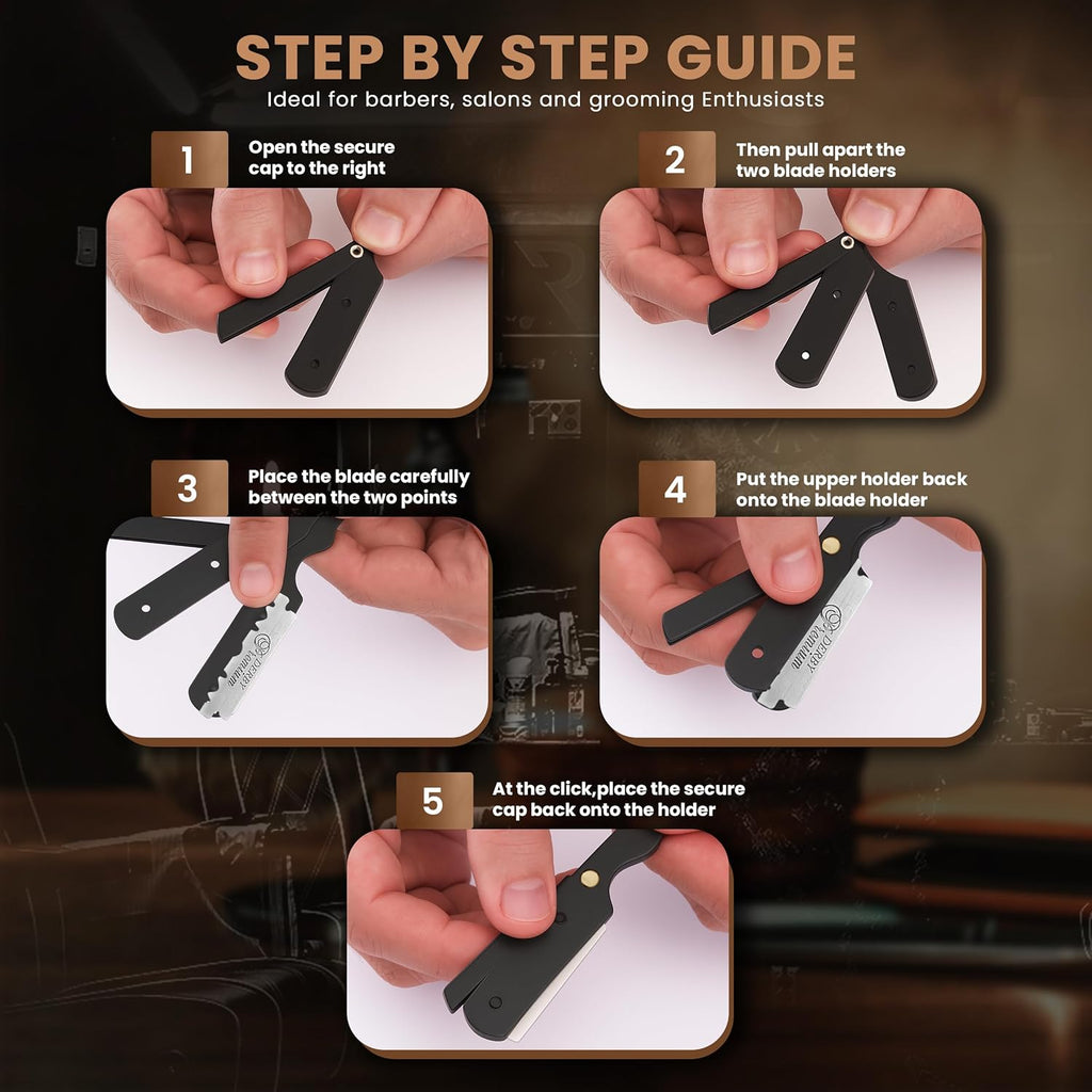 Utopia Care Professional Straight Razor for Men, Barber Straight Edge Razor Safety with 100 Pack Blades, Black