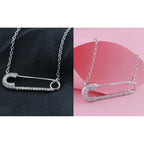 Dazzlingrock Collection Round Natural Diamond or Gemstone Horizontal Safety Pin Pendant for Women with 18 Inch Silver Chain, in Real Solid Gold & 925 Sterling Silver