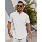 Coofandy Men'S Henley Shirt Short Sleeve Stand Collar Summer Casual Beach Hippie T-Shirts