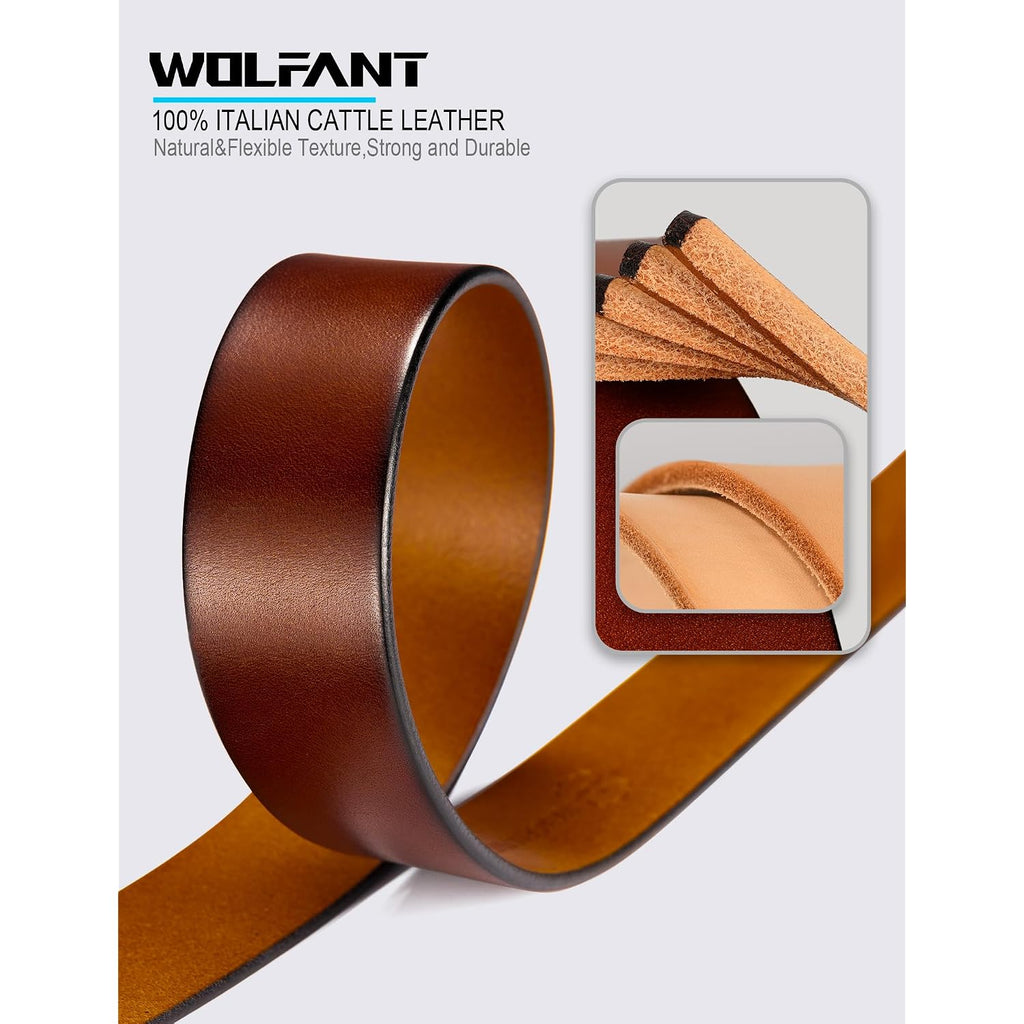 Wolfant 1.5" Full Grain Leather Belt For Men In Gift Box,100% Italian Real Solid Leather