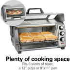 Hamilton Beach Easy Reach 6 Slice Countertop Air Fryer Toaster Oven Combo | Roll-Top Door For Easy Access | Bake, Broil & Toast Functions | 150 To 450ºF Adjustable Temp | Auto Shutoff | Stainless Steel