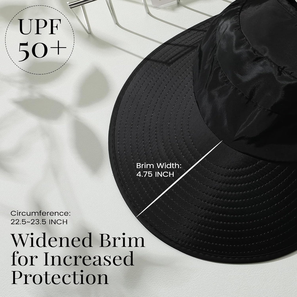 Sun Hats for Women, Wide Brim Beach Hats UV Protection, Packable Visor Ponytail Sunhat for Summer