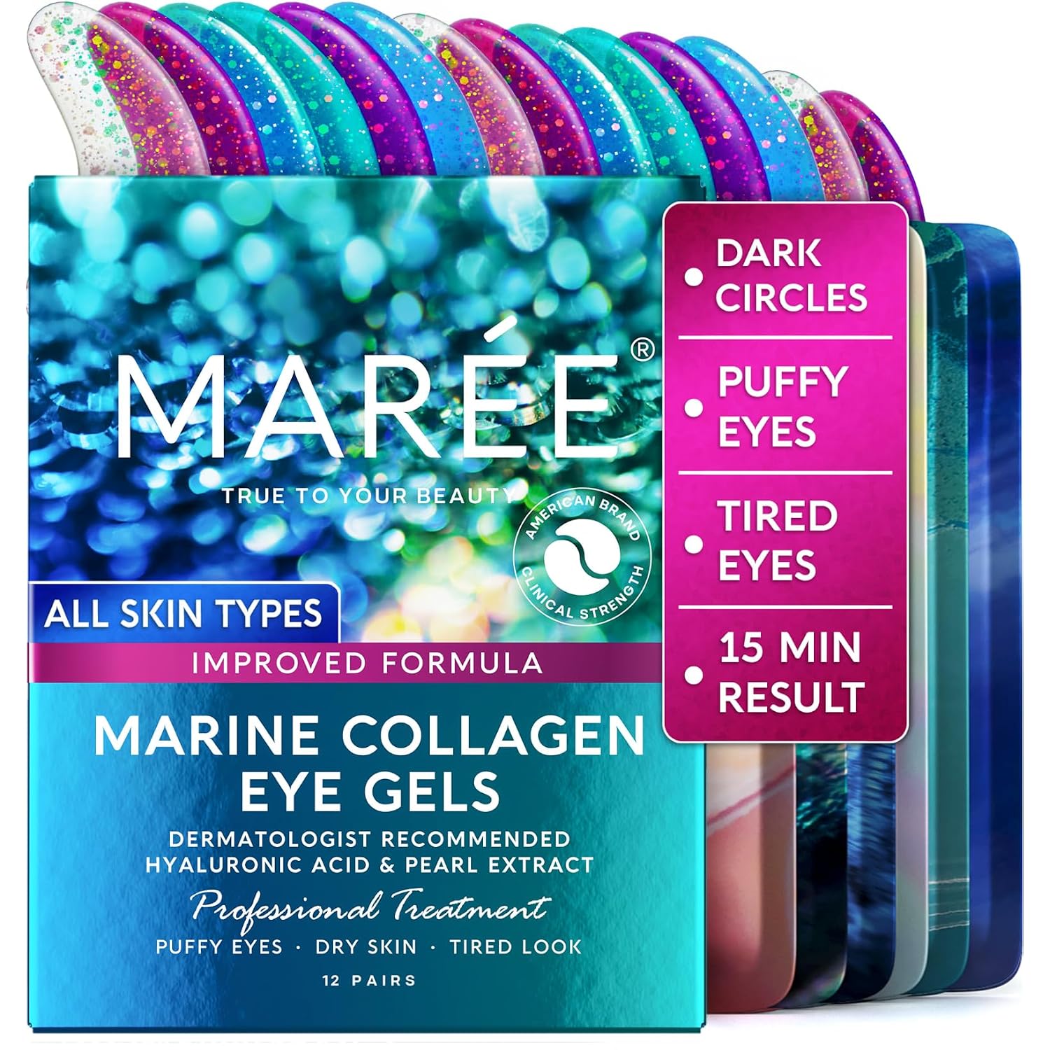 Maree Under Eye Patches For Puffy Eyes And Dark Circles – Under Eye Mask With Collagen & Hyaluronic Acid – Undereye Mask Patches For Women – Parches Para Ojeras Puffiness & Under Eye Bags | 12 Pair