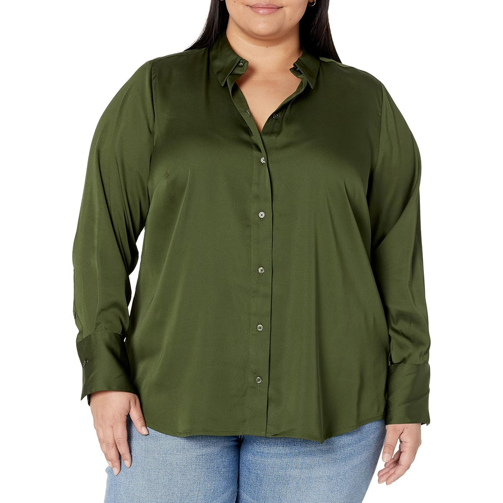 Amazon Essentials Women'S Regular-Fit Satin Button Down Shirt (Available In Plus Size)