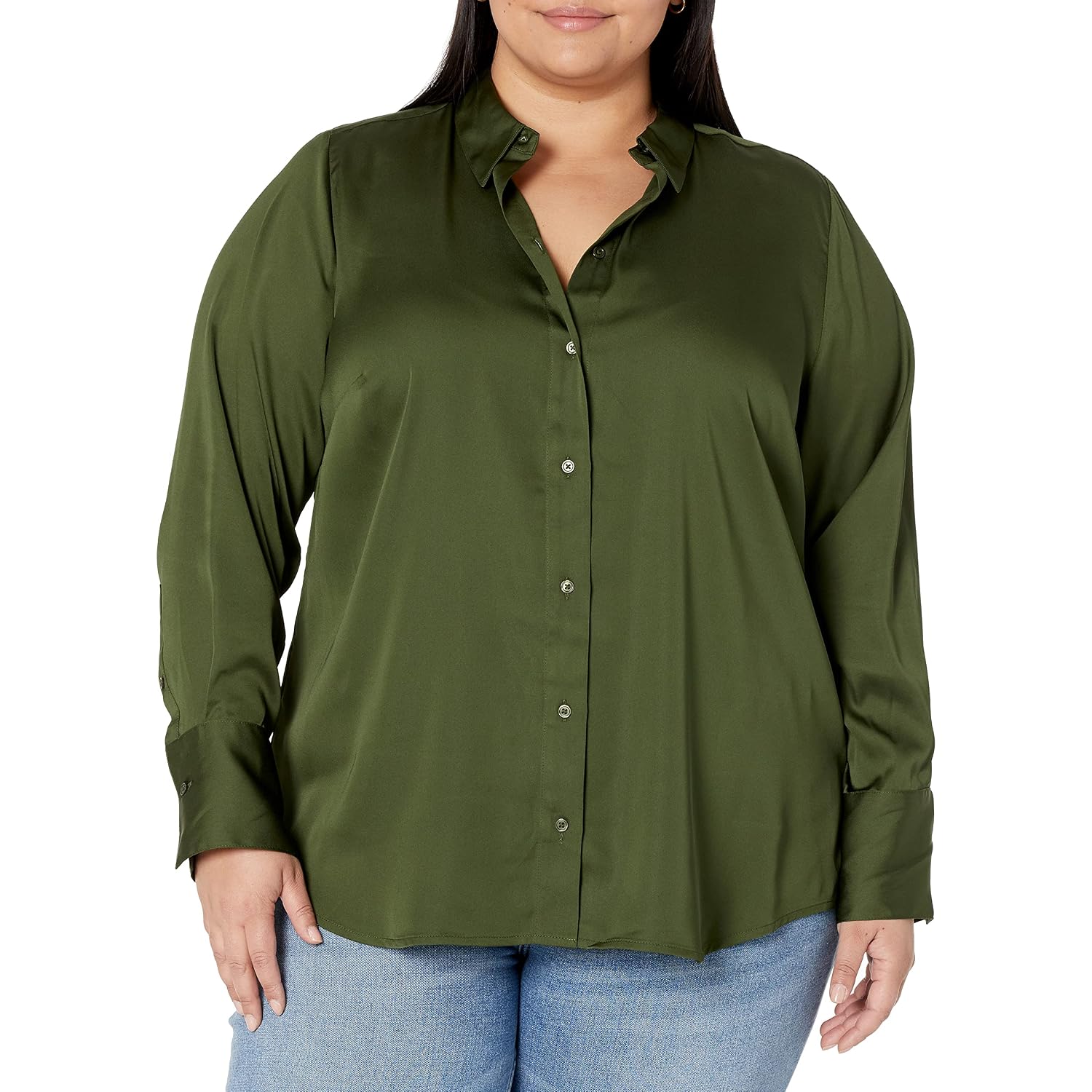 Amazon Essentials Women'S Regular-Fit Satin Button Down Shirt (Available In Plus Size)