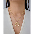 PAVOI 14K Gold Plated Dainty Statement Pendant Necklaces for Women - Hammered Circle Beachy Summer Conch Seashell Pendants - Knit Tightened Rope Chain Necklace