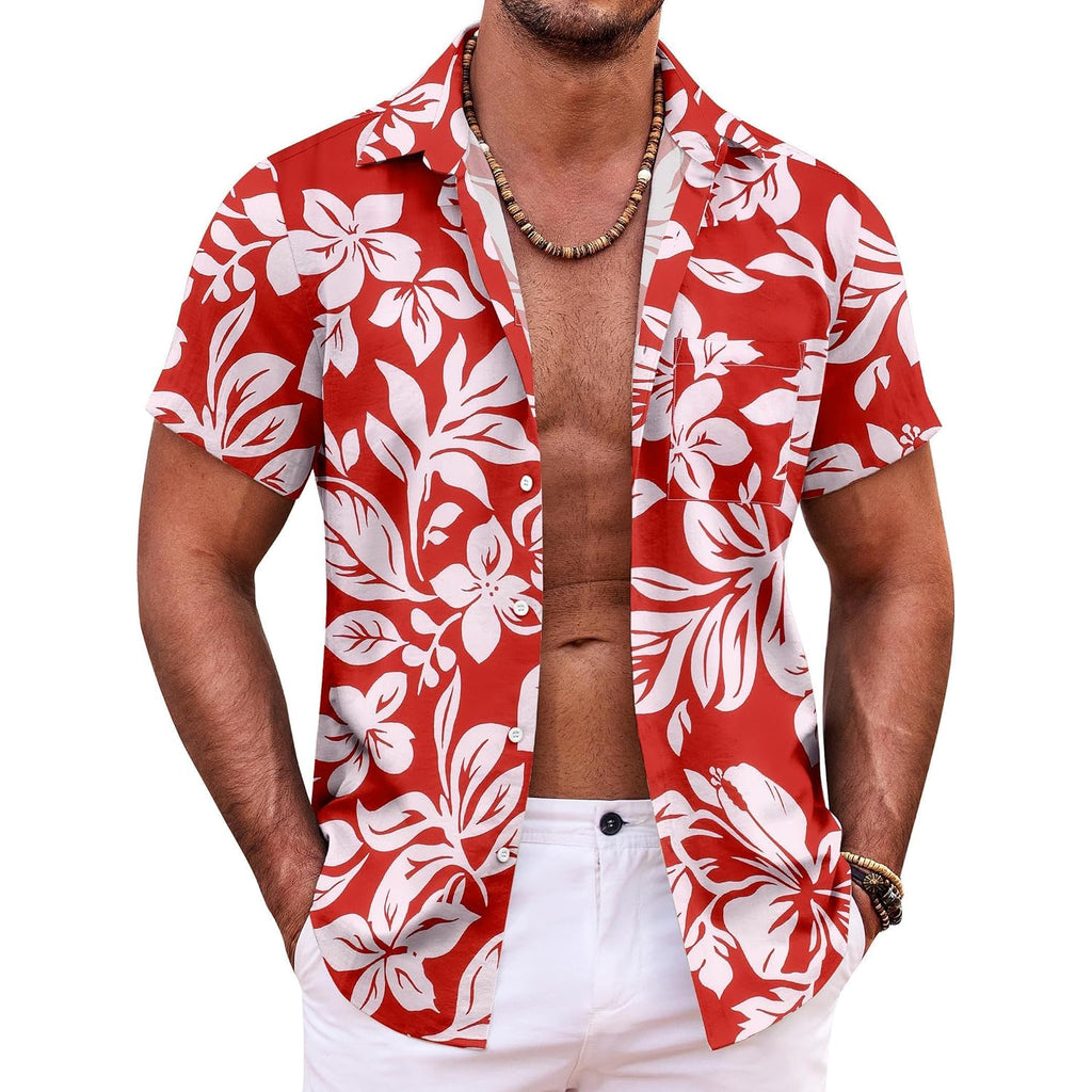 Coofandy Mens Hawaiian Shirt Short Sleeve Button Down Shirts Tropical Summer Beach Shirts Casual Floral Aloha Shirts