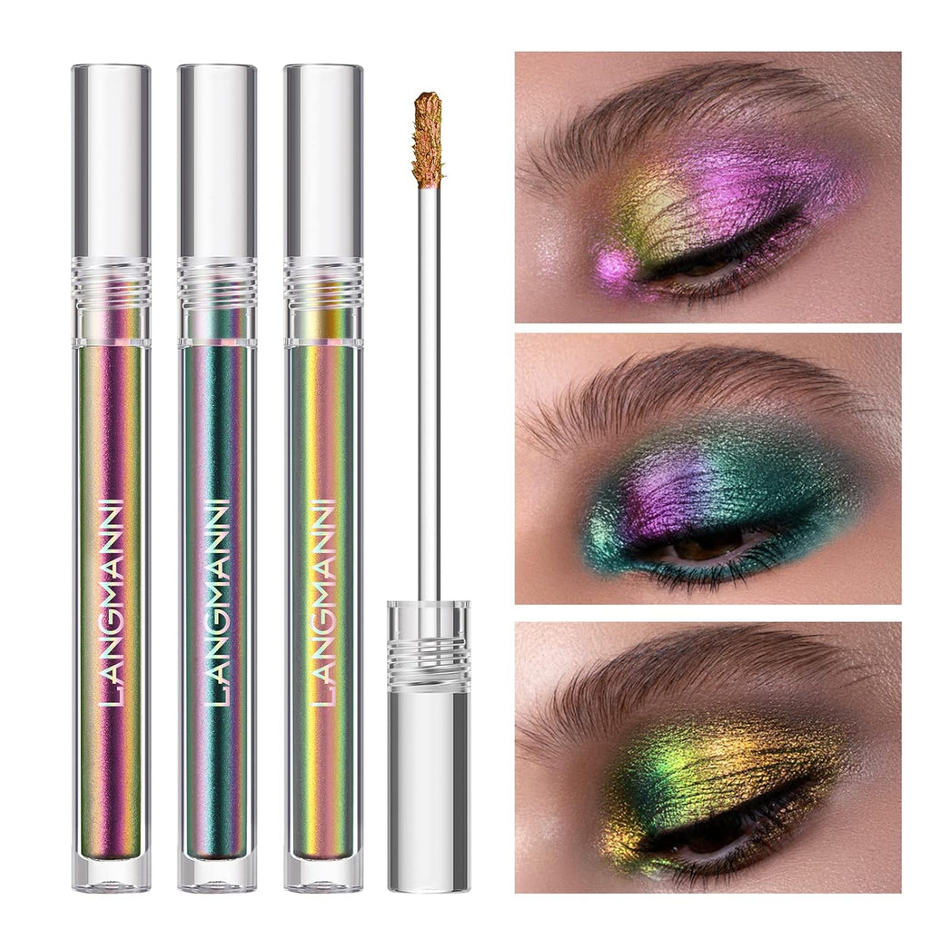 Metallic Liquid Chameleon Eyeshadow, Multi-Dimensional Eye Looks, Long-lasting Holographic Glitter Multichrome Eyeshadows Makeup (#Peacock+Wonder+Ember)