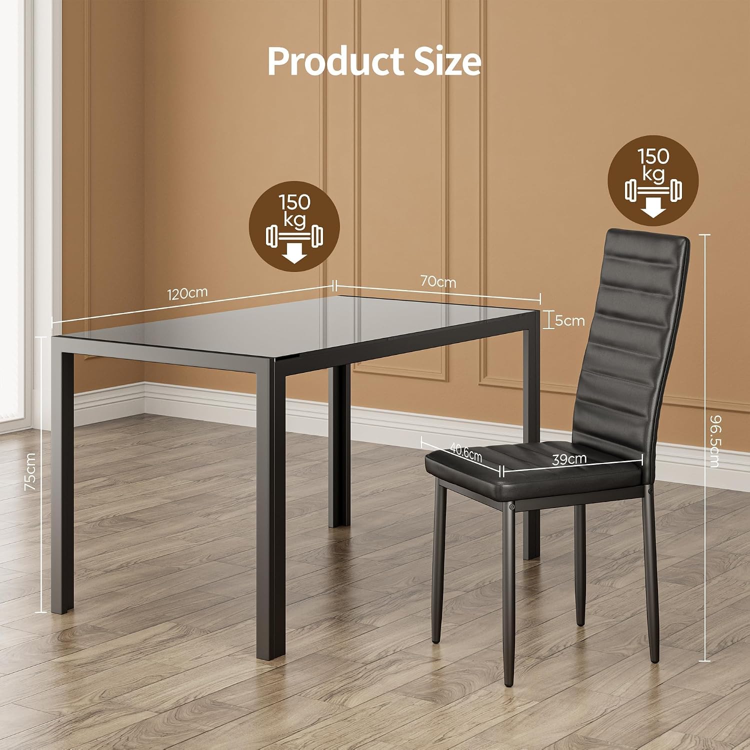 Bealife Kitchen Dining Table Set For 4, Tempered Glass 5 Piece - Black | Pu Leather Modern Dining Room Furniture, Space Saving Table And Chairs Set For Home, Kitchen, Living Room, Dining Room