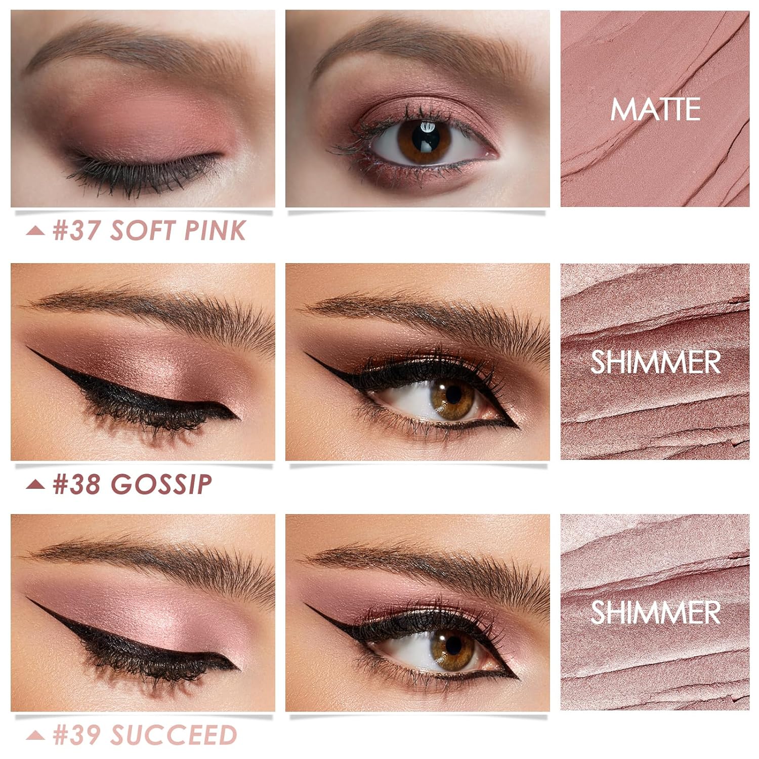 FOCALLURE 3PCS Cream Eyeshadow Stick Sets,Matte and Shimmer Eye Brightener, Light to Dark Pink Pencil,Long Lasting Eye Shadow Highlighter Makeup,Rose Hangover