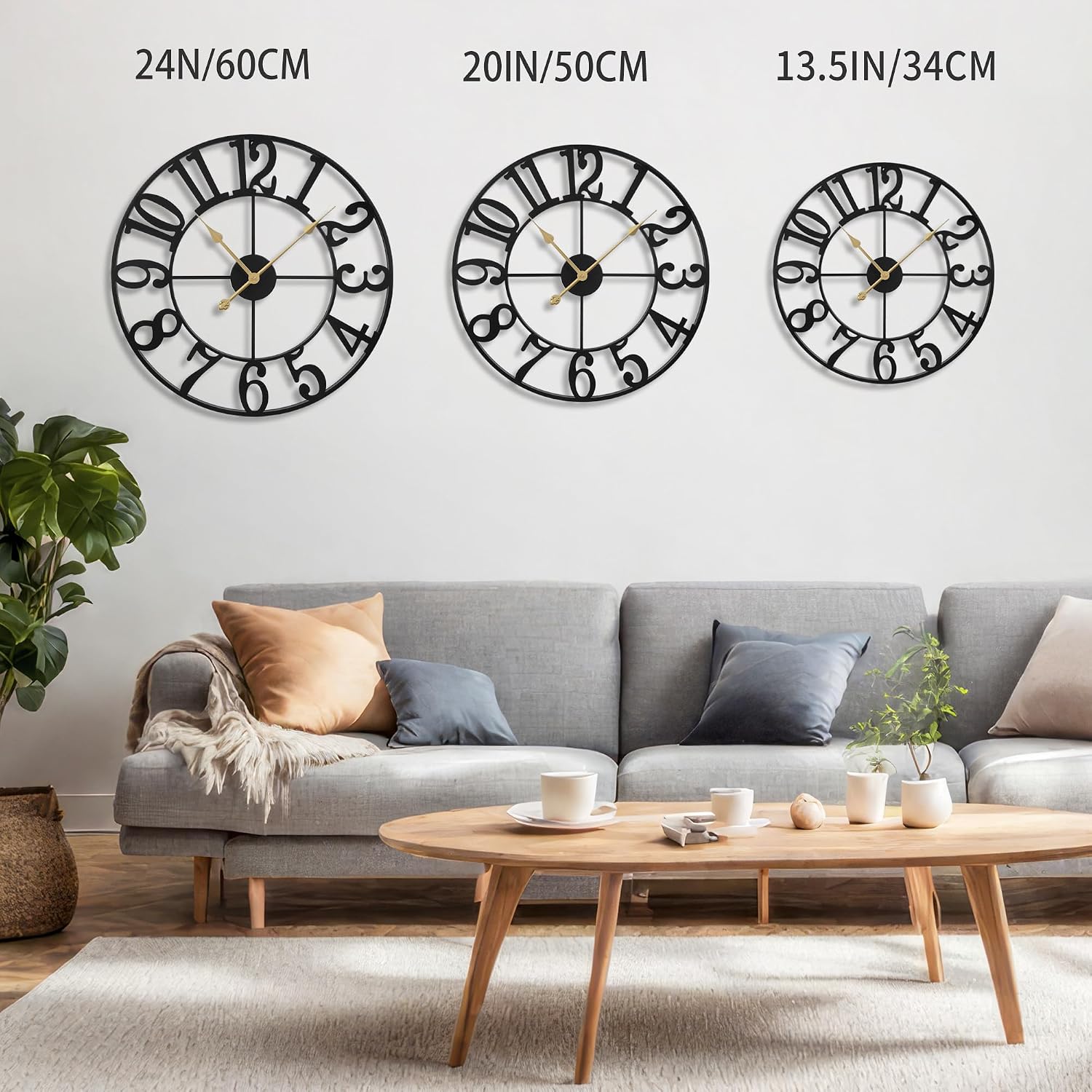 Large Wall Clocks,Silent,Non Ticking,Battery Operated Small Vintage Round Modern Metal Wall Clock For Living Room, Bedroom,Kitchen,Farmhouse,Office Decor-13.5 Inch(Black-Arabic Number)