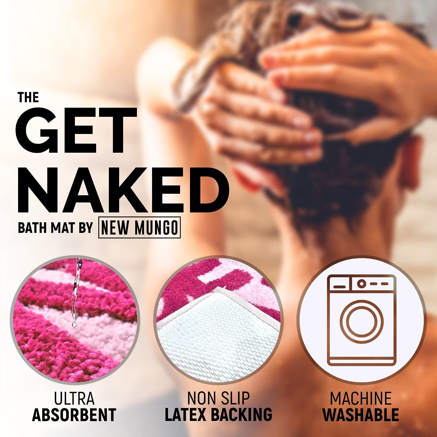 Get Naked Bath Mat Pink - Hot Pink Bathroom Rug, 31" X 20"
