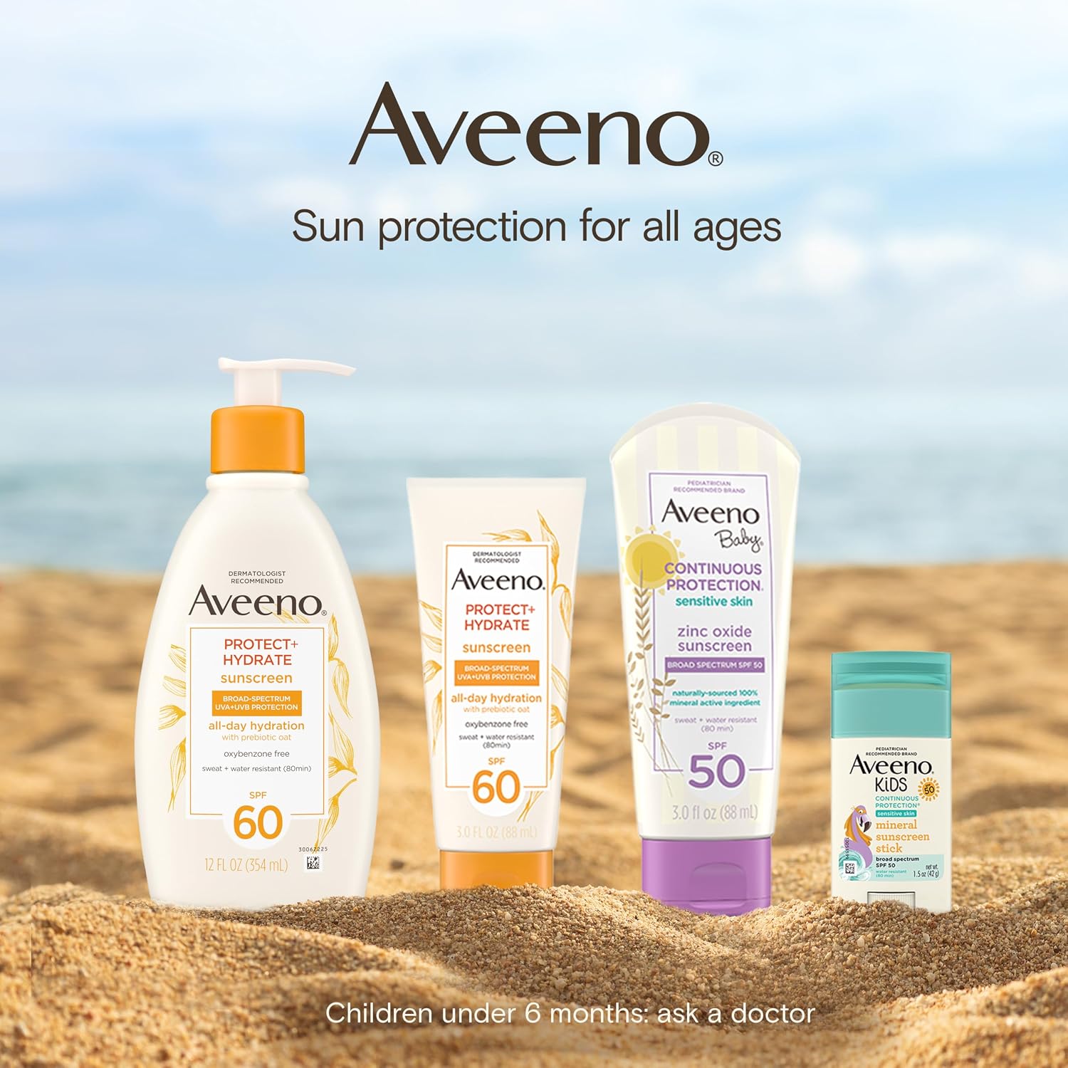 Aveeno Baby Continuous Protection Zinc Oxide Spf 50 Sunscreen For Babies With Sensitive Skin, Broad Spectrum Sun Protection, Tear-Free, Sweat- & Water-Resistant, No Added Parabens, 3 Fl Oz