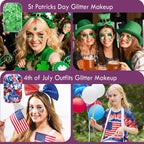 2PCS Body Glitter, 100ml Patriotic Pride Face Glitter Gel, 4th of July Outfits for Women Girls Kids, Glitter Makeup Tween Gifts, Festival Rave Accessories, Chunky Sequins Glitter