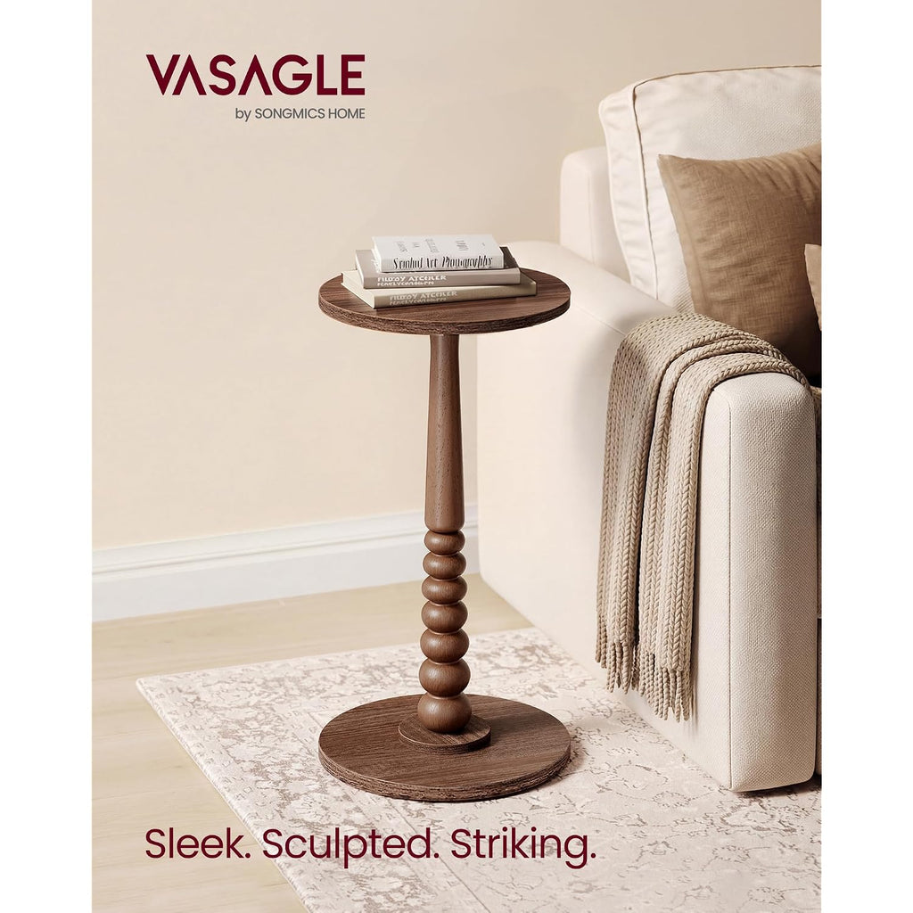 Vasagle Round Side Table, Small Drink End Table, Solid Wood Leg | Accent Nightstand, Mid-Century Modern, For Living Room Bedroom, Chestnut Walnut, Mariel Collection, Ulet293Kx01S