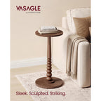 Vasagle Round Side Table, Small Drink End Table, Solid Wood Leg | Accent Nightstand, Mid-Century Modern, For Living Room Bedroom, Chestnut Walnut, Mariel Collection, Ulet293Kx01S