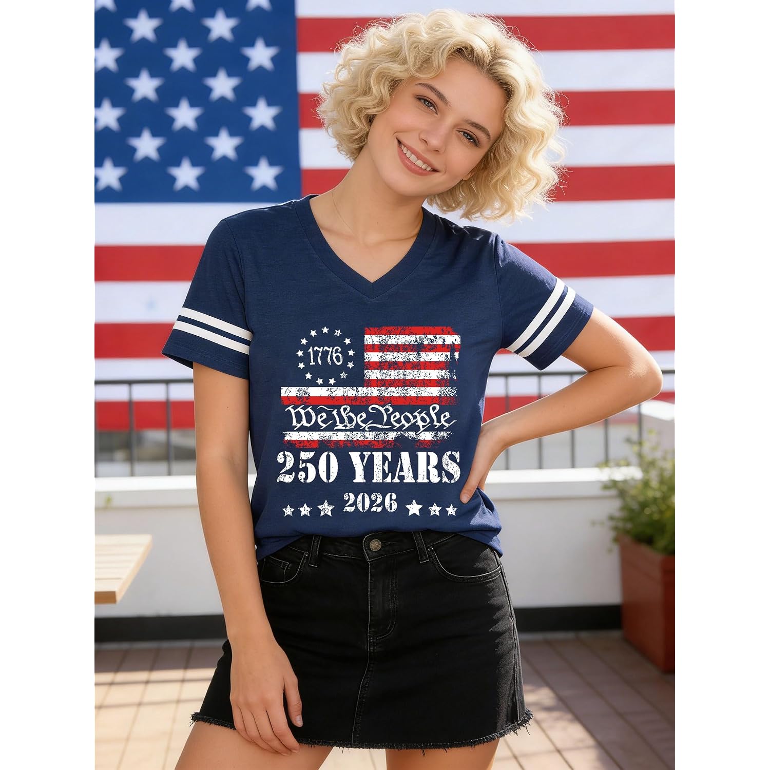 American Flag Shirts Women Patriotic Shirt 4th of July Tee Tops V-Neck Short Sleeve Summer T-Shirt