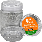 50 Pack 9" Round Aluminum Pans With Clear Lids, Pie Tins Disposable Foil Pans With Lids, Take Out Containers, Freezer Oven Safe Aluminum Baking Pans For Storing, Baking, Meal Prep & Reheating