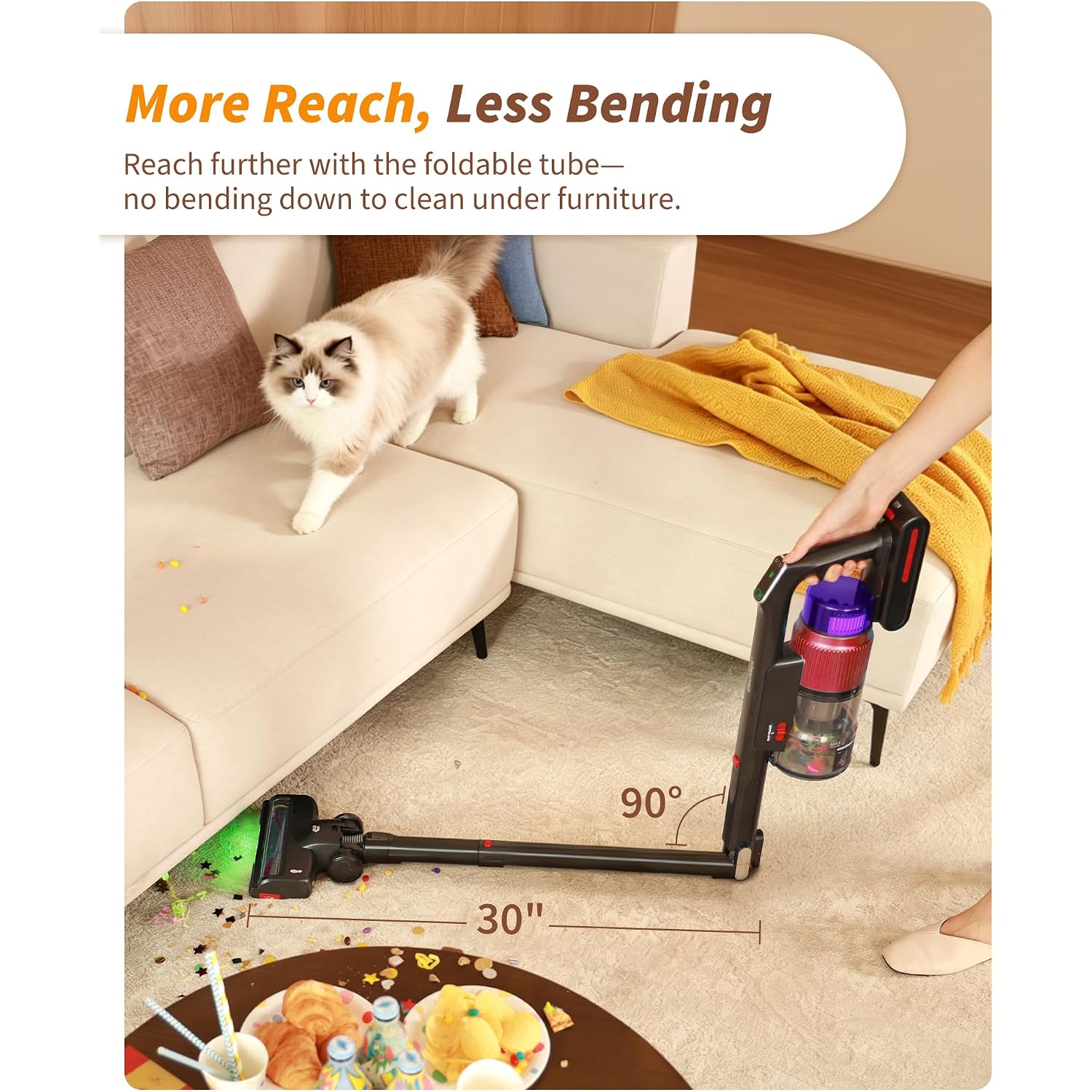 Eleckeys 650W Cordless Vacuum Cleaner For Home, Pet Hair & Hardwood Floors, 55Kpa Lightweight Vacuum Cleaners With 65 Mins Runtime, Self-Standing, Foldable Tube, Charging Dock & Anti-Tangle Brush