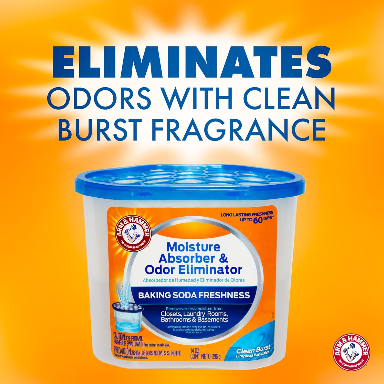 Arm & Hammer Clean Burst Moisture Absorber And Odor Eliminator Tubs, 14 Oz., 3 Pack, Attract And Trap Excess Moisture, Eliminate Musty Odors, Convenient And Effective