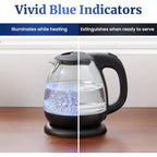 Elite Gourmet EKT1001 Electric 1.0L BPA-Free 1100W Glass Kettle Cordless 360° Base, Stylish Blue LED Interior, Handy Auto Shut-Off Function – Quickly Boil Water For Tea & More, Black