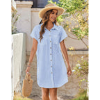 Zeagoo Summer Dresses For Women 2026 Cotton Button Down Short Sleeve Tshirt Dresses Casual Mini Beach Dress