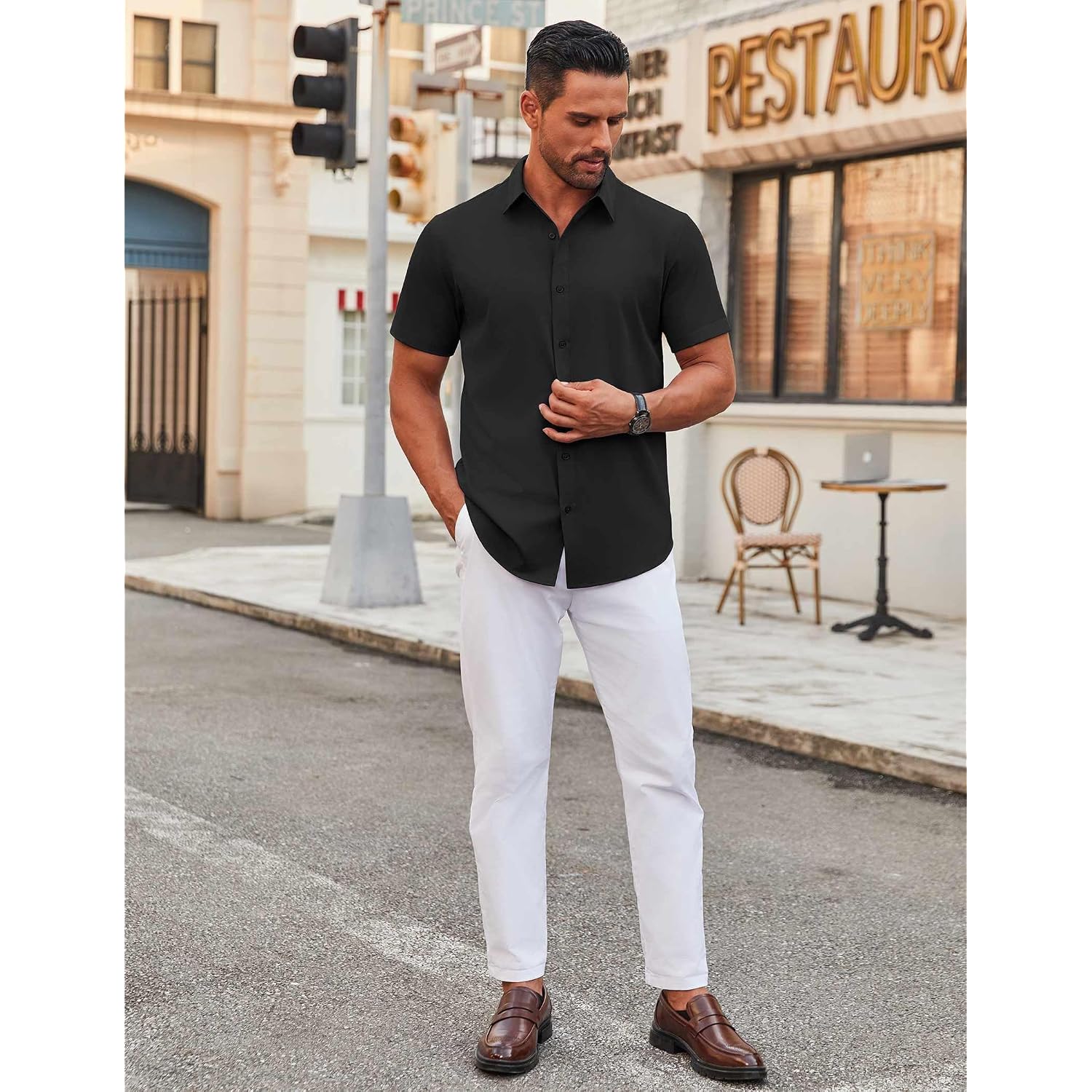 Coofandy Men'S Stretch Dress Shirts Short Sleeve Wrinkle Free Casual Button Down Shirts