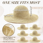 Bonuci 6 Pcs Floppy Paper Straw Sun Hat Foldable Packable Wide Brim Scarecrow Hat Breathable Crochet Bucket Beach Hat