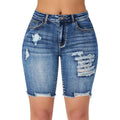 Women's High Waisted Stretchy Denim Bermuda Shorts Ripped Casual Summer Jean Shorts