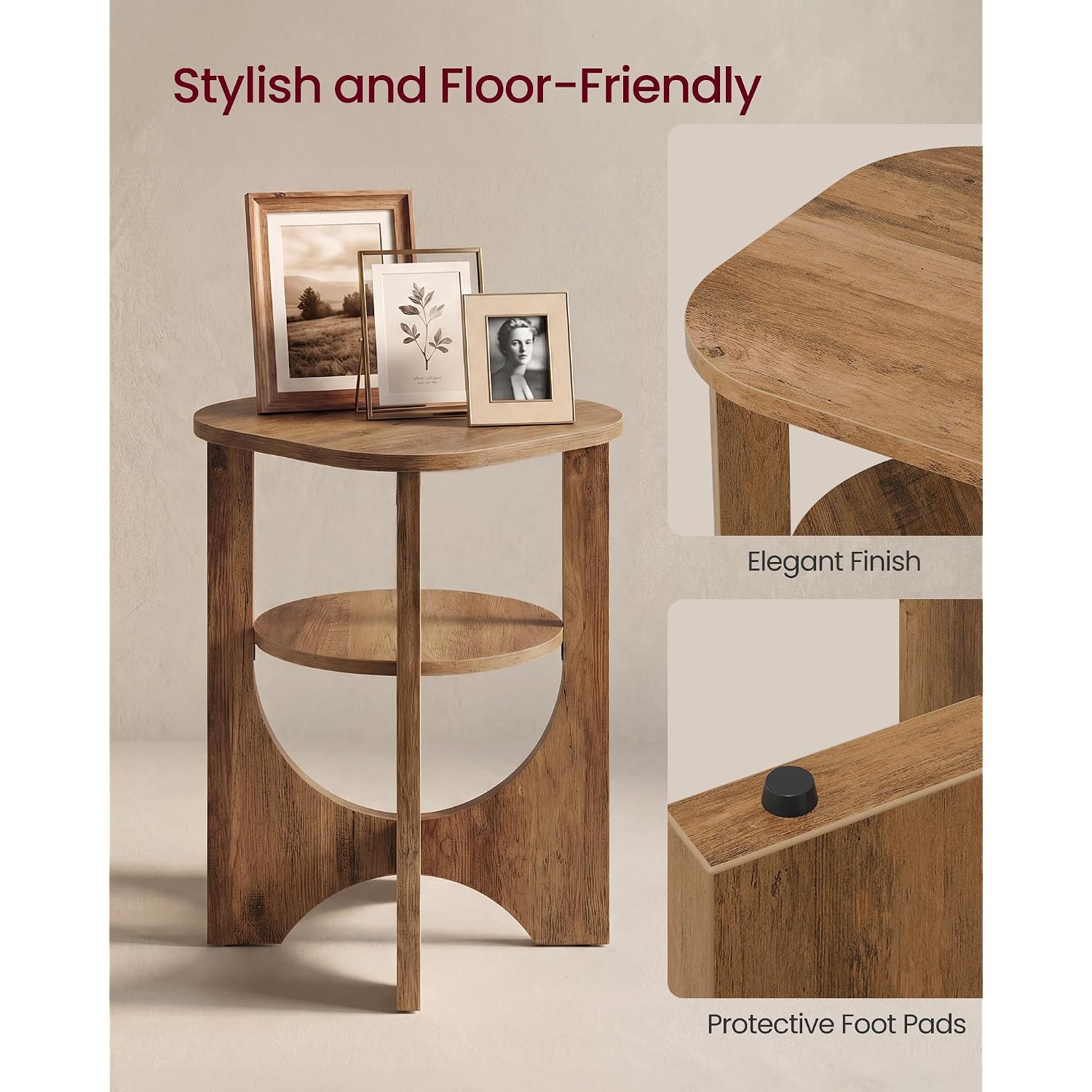 Vasagle Side Table, 2 Tier Small Accent End Table, Nightstand With Lower Shelf For Small Spaces, Living Room, Bedroom, Honey Brown Ulet233M101S